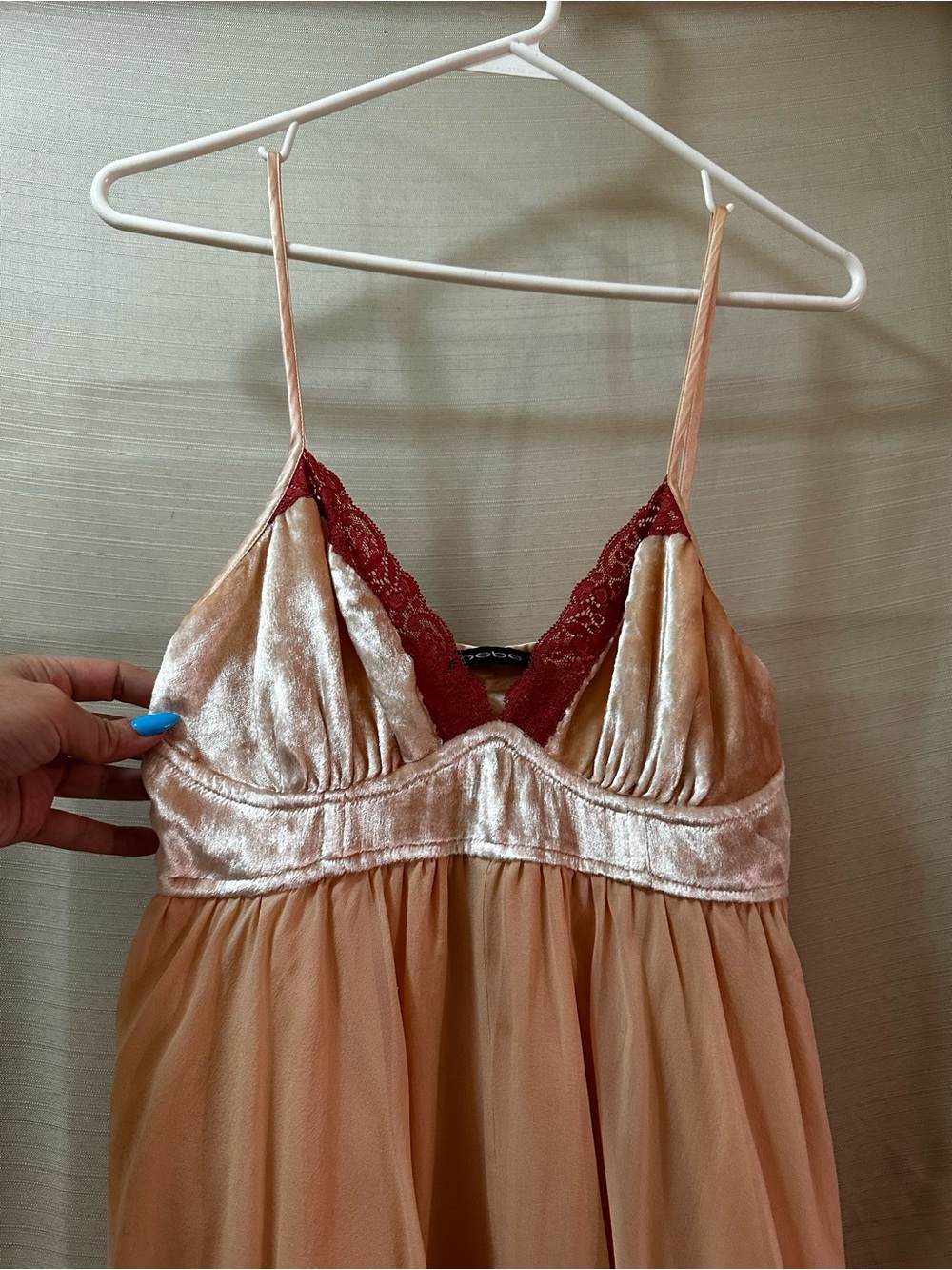 Vintage Y2K Bebe Peach Silk Babydoll Layered Dress Velvet Fairy Asymmetrical - Picture 2 of 11